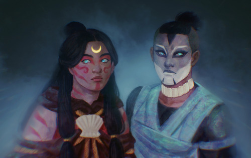 gays4korra:sword-over-water:Sokka and Katara, in painted masks.I’ve been having a lot of water