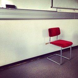 lonelychairsatcern:  #lonelychairsatcern red corduroy chair in a meeting room in building #b892 #prevessin #CERN