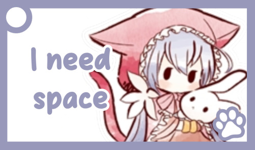 A purple communication card of Kyouka. The text reads: 'I need space'