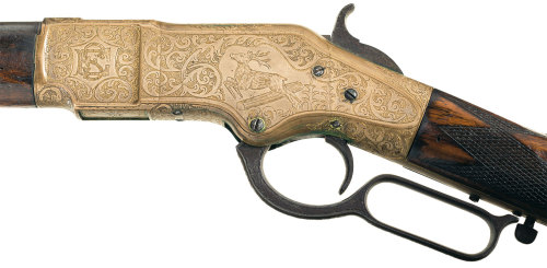 An engraved Winchester Model 1866 lever action rifle.Inscribed Adolfo Berrin en Lima.  Adolfo Berrin