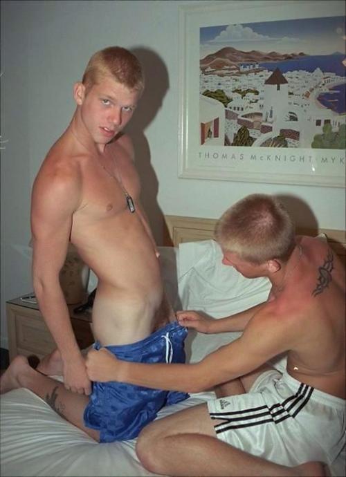 Guys in nylon shorts