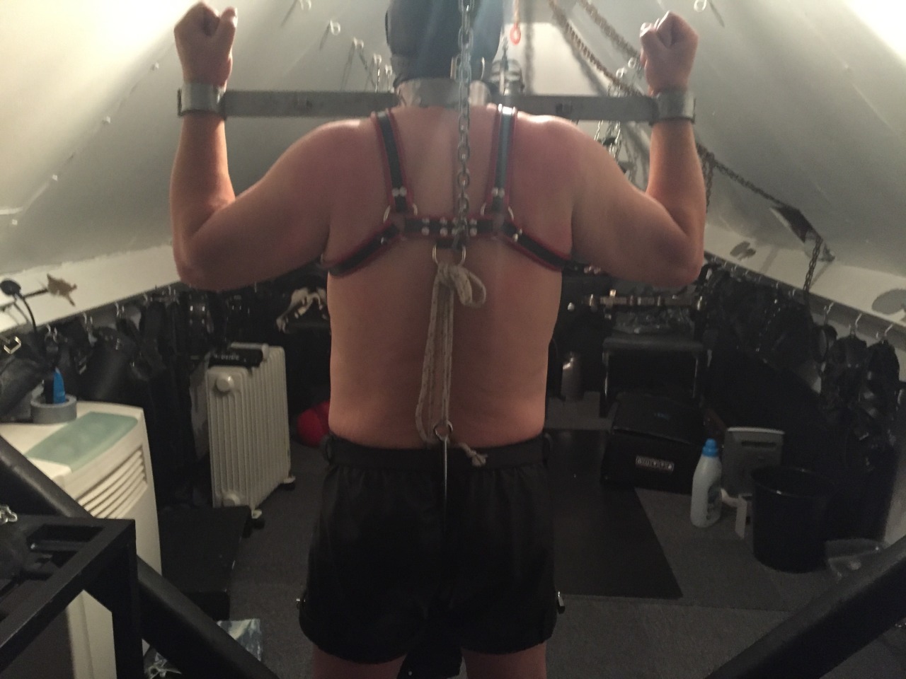 steellock:  Steellock having fun in his steel neck / wrist bar and a steel hook up