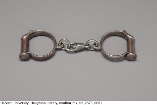 A pair of handcuffs belonging to the master escapologist Harry Houdini. MS Am 2373Houghton Library, 