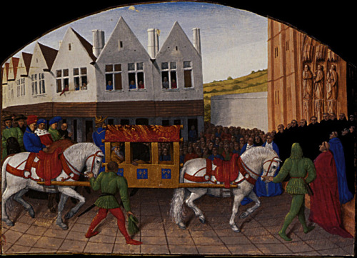 Arrival of the Emperor Charles IV in front of Saint Denis, 1460, Jean Fouquet