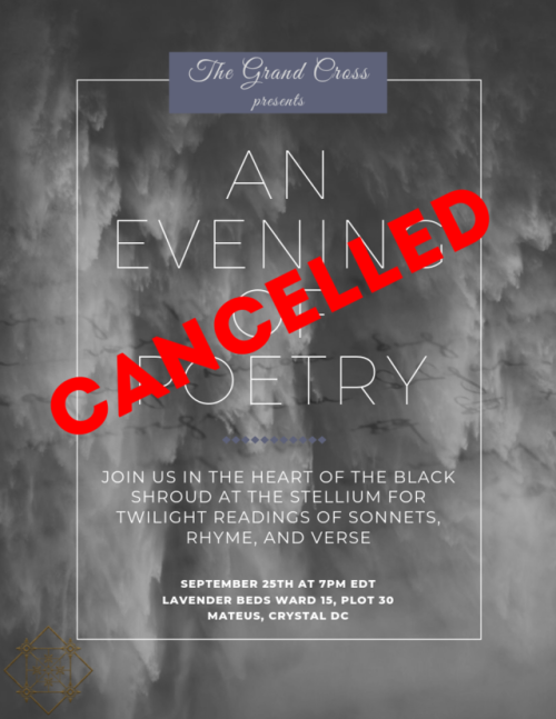 Due to illness, An Evening Of Poetry has been cancelled for the night of September 25th.  Please acc