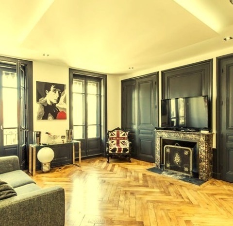 Home Bar Living RoomLarge Trendy Open Concept Medium Tone Wood Floor And Brown Floor Living Room Photo
