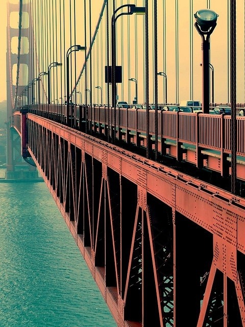 Turquoise and International Orange. Golden Gate Bridge, San Francisco, California.