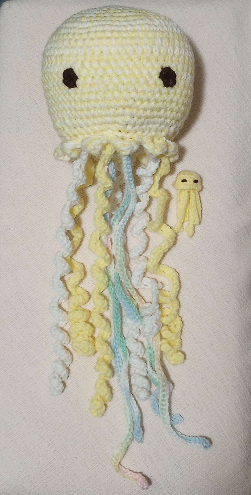 yellow crocheted jellyfish