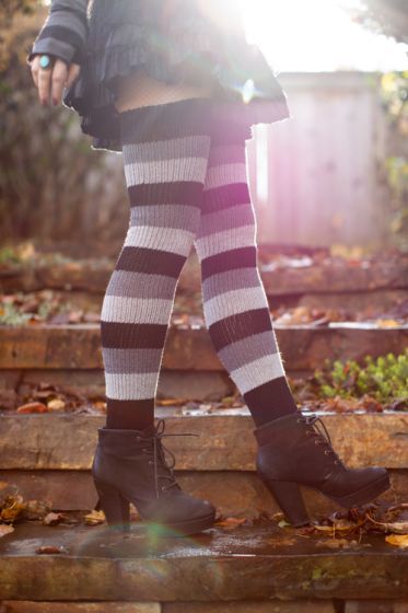 Shadow Stripes Thigh Highs Monochromatic stripes combine with the same sweatery knit of our beloved 