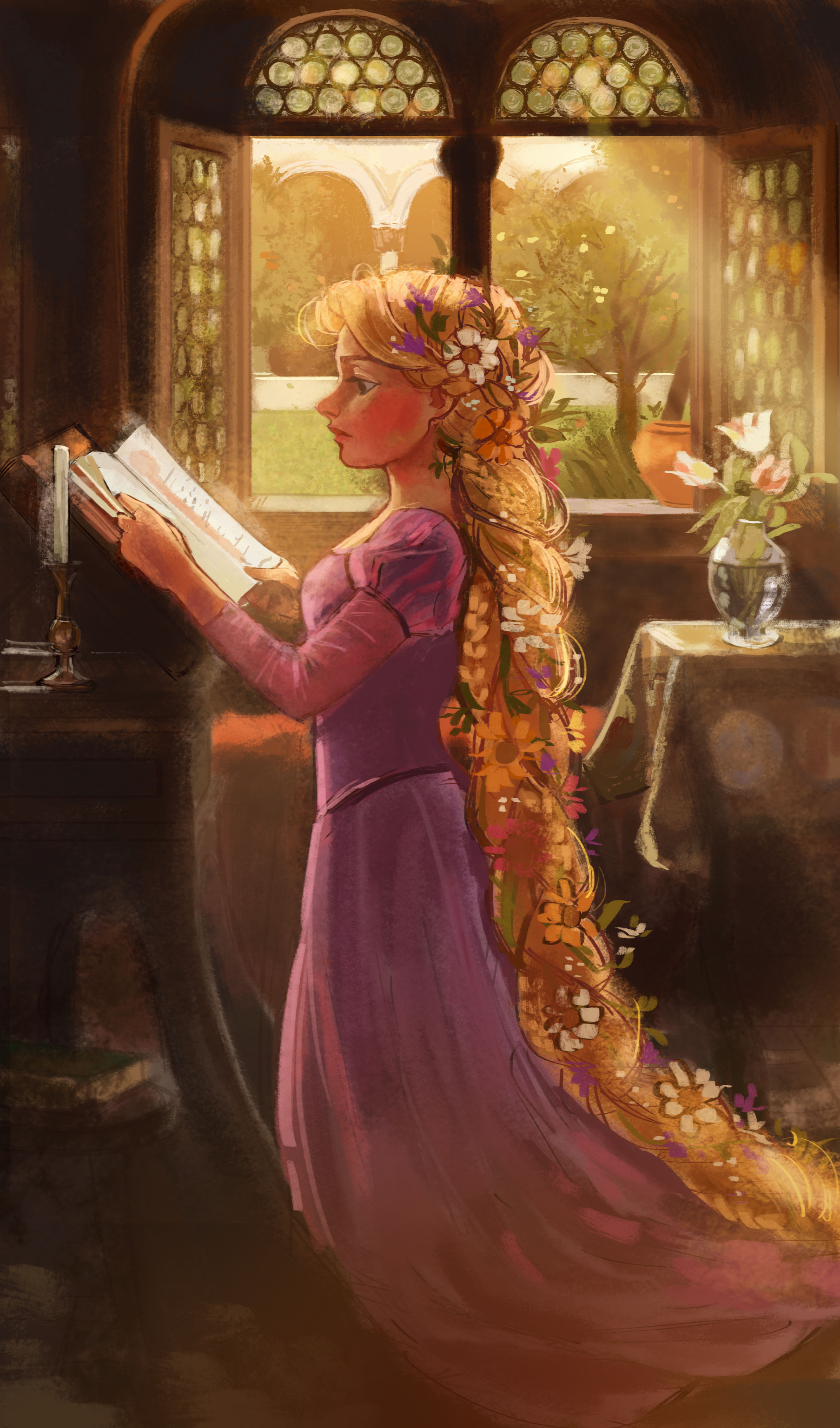 Porn Pics myrthena:Rapunzel reading a book (after John