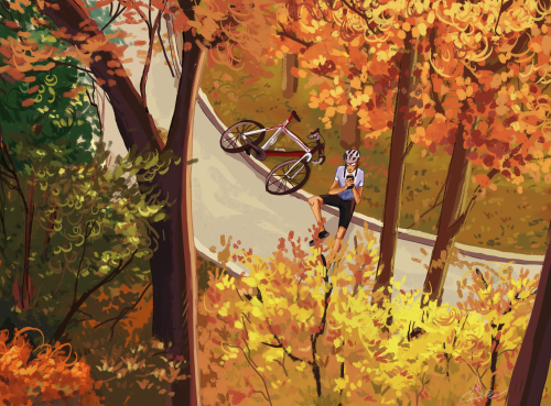 gloudsmarny:  autumn art with cyclist by me