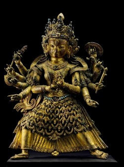 magictransistor:  Gilt copper repousse figure of Durga (दुर्गा), 17th century, Nepal.