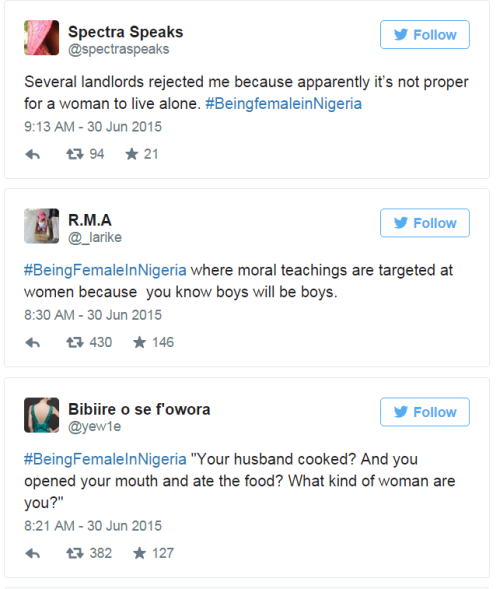 Women Are Revealing The Everyday Sexism Of #BeingFemaleInNigeria“The powerful hashtag #BeingFemaleIn