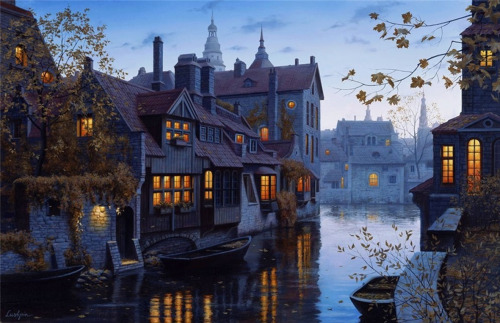 autumn-dreamin: tanya-antre: Eugene Lushpin Art / seasons / city ​​streets autumn-dreamin