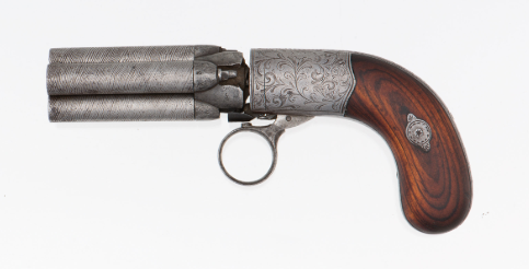 Mariettte style pepperbox revolver, Belgian, mid 19th century.from Cowan’s Auctions