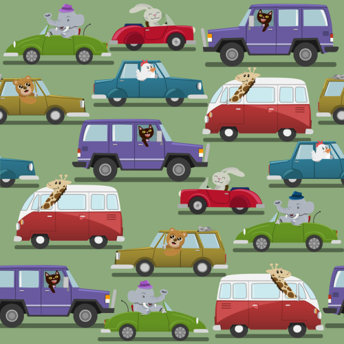 Animals in cars. My new pattern on Redbubble. http://www.redbubble.com/people/pencilfury/works/22372