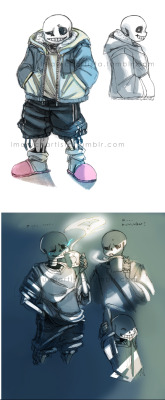 gummiesharks:  lmaruchartista:  Final design for my version of Sans in my style…thing. And bottom drawings are use your imagination drawings. I love the idea of Sans drinking coffee for some reason, though. I drew these yesterday when I was away from