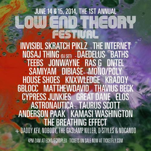 Oh my my.  Low End Theory Festival has got an impressive lineup. June 14 & 15 the Echo/Echoplex.