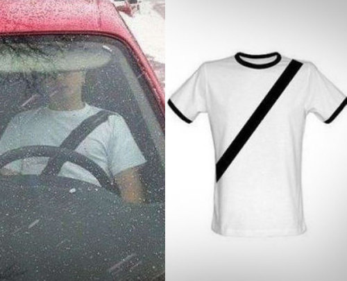 necrophilofthefuture:  odditymall:  Fake Seat-belt T-Shirt  “ID RATHER WEAR THIS UGLY SHIRT AND DIE IN A CAR ACCIDENT THAN FUCKING PUT ON MY GODDAMN SEAT BELT” 