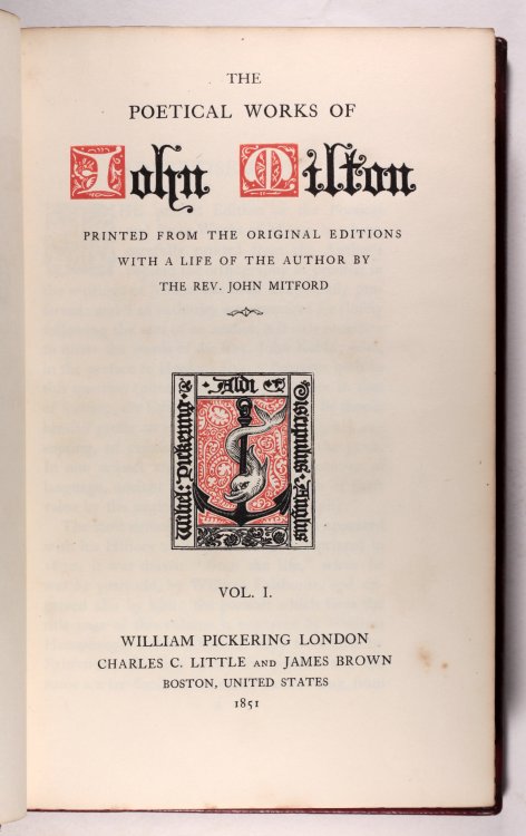 Poetical Works of John MiltonPickering 1851 - attractive full leather binding with gauffered [patter