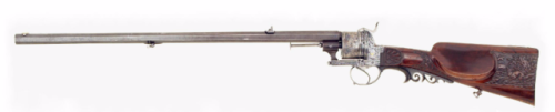 Ornate Lefaucheux type pinfire revolving rifle by Johann Peterlongo of Innsbruck, Austria, mid 19th 