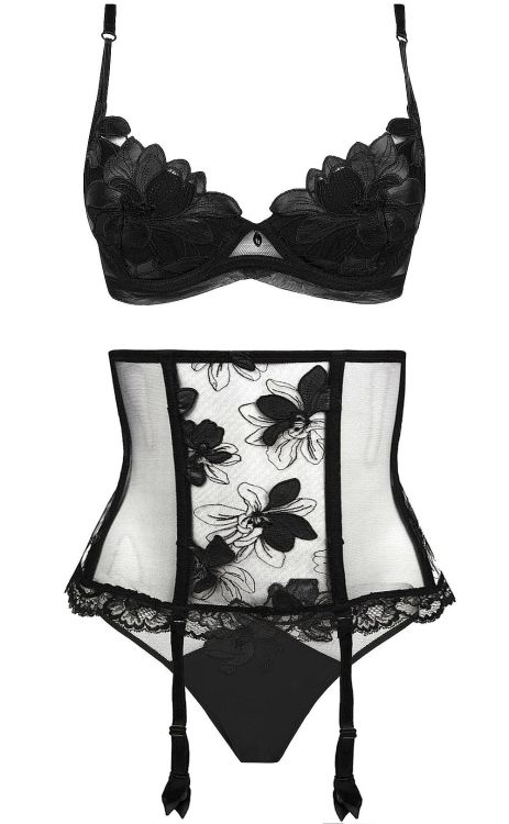 Lise Charmel | Glamour Couture • embroidered push-up bra + sheer embroidered waspie + knickers