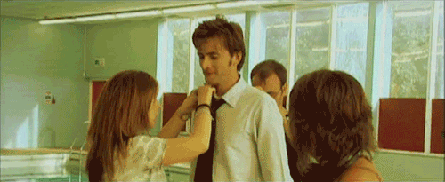 mizgnomer:  Helping dress David - on the set of Doctor Who(…okay, so usually it’s fixing his microphone or special-effects harness, but it’s still helping him get dressed) 