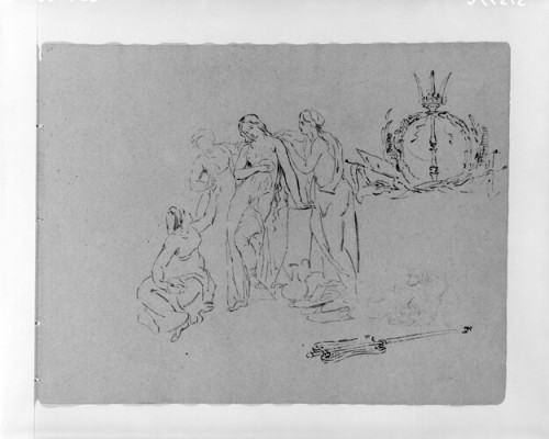 Woman Attended by Servants; Emblematic Symbol; Sceptre (from Sketchbook), Thomas Sully, 1810–2