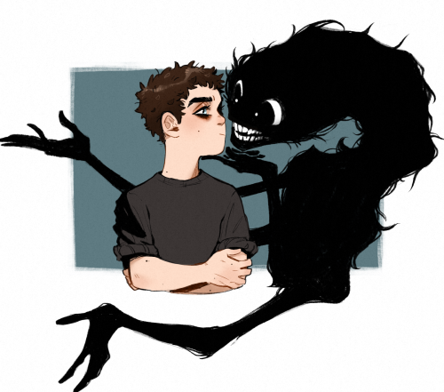 A very young Frank with his noodley ghost shadow, Escherian