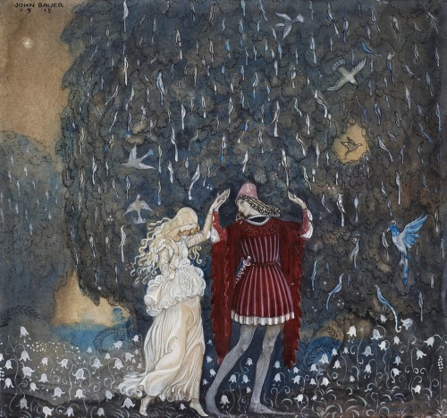 “Lena och riddaren dansa” / “ Lena dances with the knight ”Signed John Bauer and dated 1915.Watercol