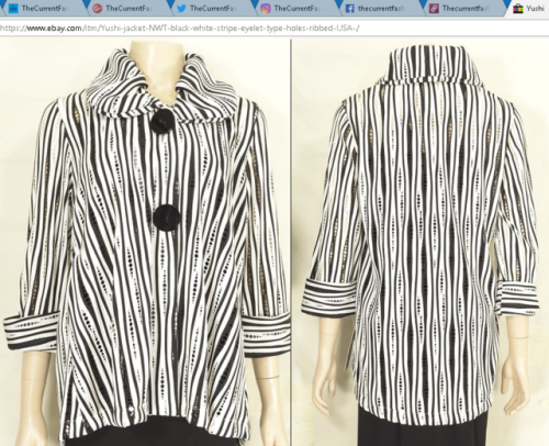 Yushi jacket black white striped USAblack with white uneven stripes, eyelet cutouts, large buttons, 