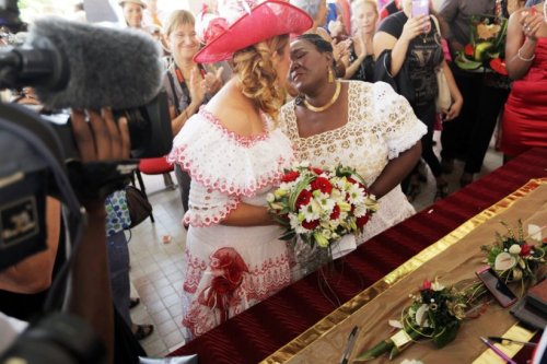 fu501:ROSEMONDE &amp; MYRIAMFIRST SAME-SEX MARRIAGE IN THE FRENCH CARIBBEAN in the small town of Le 