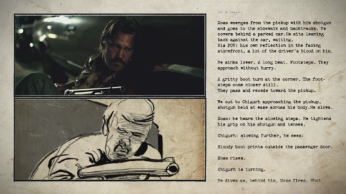 thefilmstage:A script-to-storyboard-to-film comparison for Coens’ No Country For Old Men. Watch it