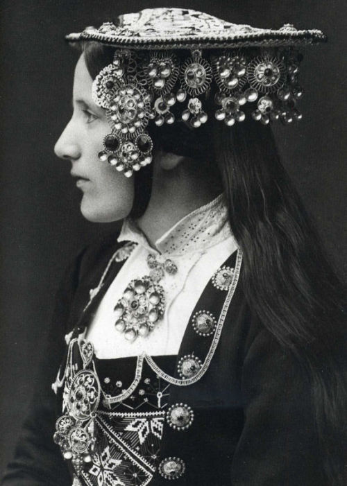 A Norwegian Bride wears a silver wedding crown by Per Braaten,1935