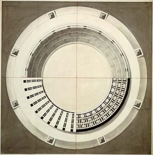 Étienne-Louis Boullée, architectural drawings, 18th century, France. 1 Plan for a museum, 1789. More