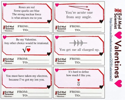 truebluemeandyou:DIY Geeky Science Valentine’s Day Cards  I have posted Evil Mad Scientist’s Valenti