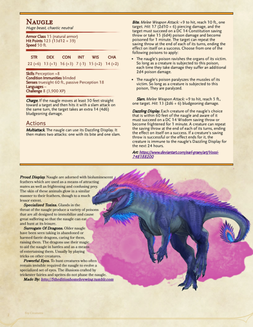 5theditionhomebrewing:Oh hey, monsters to use in the Feywild! A fairy, a dinosaur, and a plant. Ther