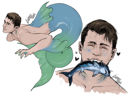 lukasvdm:Mermaid!AU sketches from an rp I finished up recently~Note: the scars and damage on him are