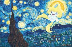 nationalpokedex:  zimmay:  Starry Jirachi - Storenvy | Redbubble | InPRNT A new Pokemon Art History piece, based on Vincent Van Gogh’s famous Starry Night!  Awesome!!!