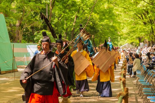 Various pictures of the participants of the annual “Yabusame Matsuri” at Shimogamo jinja