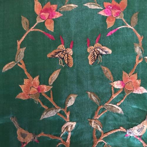 Vintage Asian Embroidered Silk Jade Textile