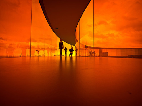 red-lipstick:  Olafur Eliasson (Danish-Icelandic) - Your Rainbow Panorama is a permanent installation on the rooftop of the ARoS Museum in Aarhus, Denmark completed in 2011.