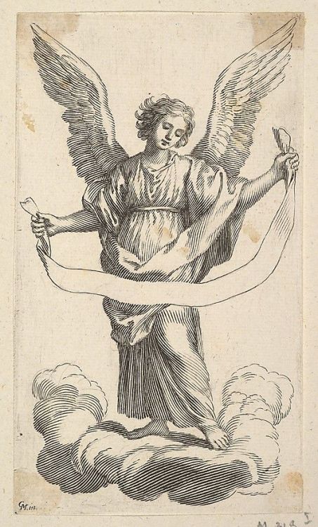 Claude Mellan,Angel with a Banderoleetching, first of three    