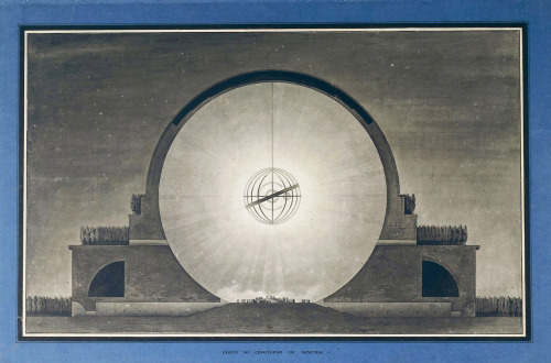 Étienne Louis Boullée, Cenotaph for Newton, 1784. France. Elevation & Cross-section, “at night w