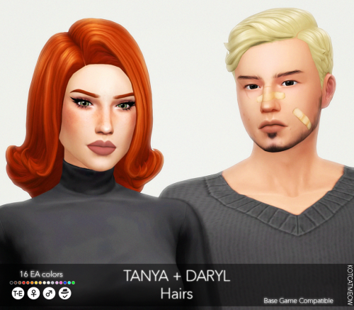 Tanya + Daryl HairsBase Game CompatibleHat CompatibleCustom Thumbnail16 EA ColorsTeen - ElderPLEASE 