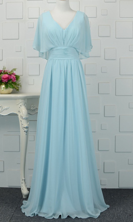 kissprom - pastel blue long chiffon bridesmaid dresses KSP478