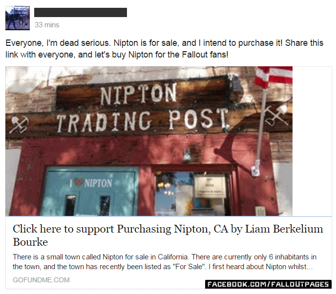 kill-easy-pete:  bakafallout:  Apparently, Nipton is for sale and this guy wants
