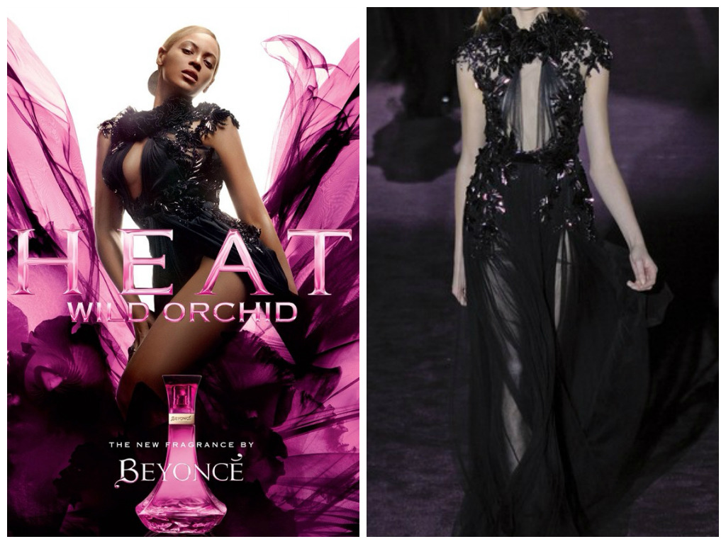 checkup-onbeyfashion:
“Heat Wild Orchid perfume ad. x Gucci fall 2012 floral applique gown
”