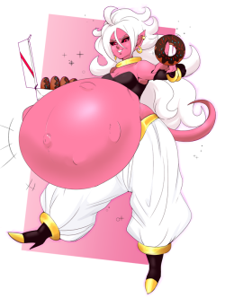 foxydwps:super preggo android 21 version! she’s eating those donuts for 12 ya know