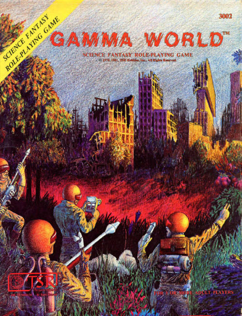 70sscifiart:Dave Trampier’s 1978 cover art for TSR’s Gamma World, by James Ward and Gary Jaquet